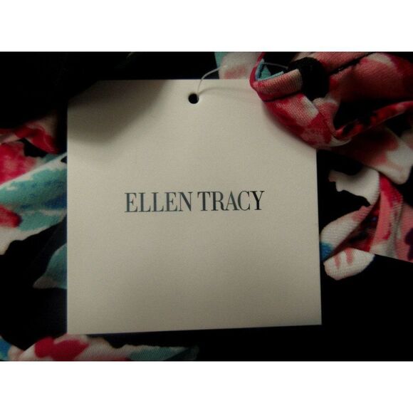Ellen Tracy Black Tropical Floral Draped Neck Side Tie Sleeveless Top 2X  NEW - Picture 9 of 11